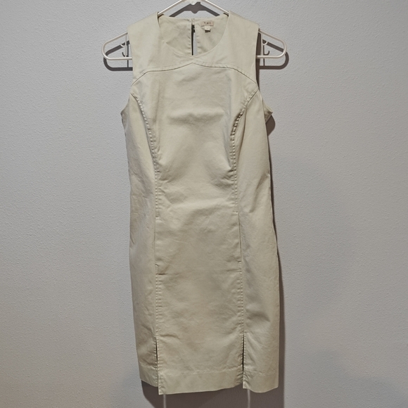 Fjäll Y2K Sheath Dress Size 2 Beige Cream Sleeveless Cotton Bust Darts Slits - Picture 2 of 10